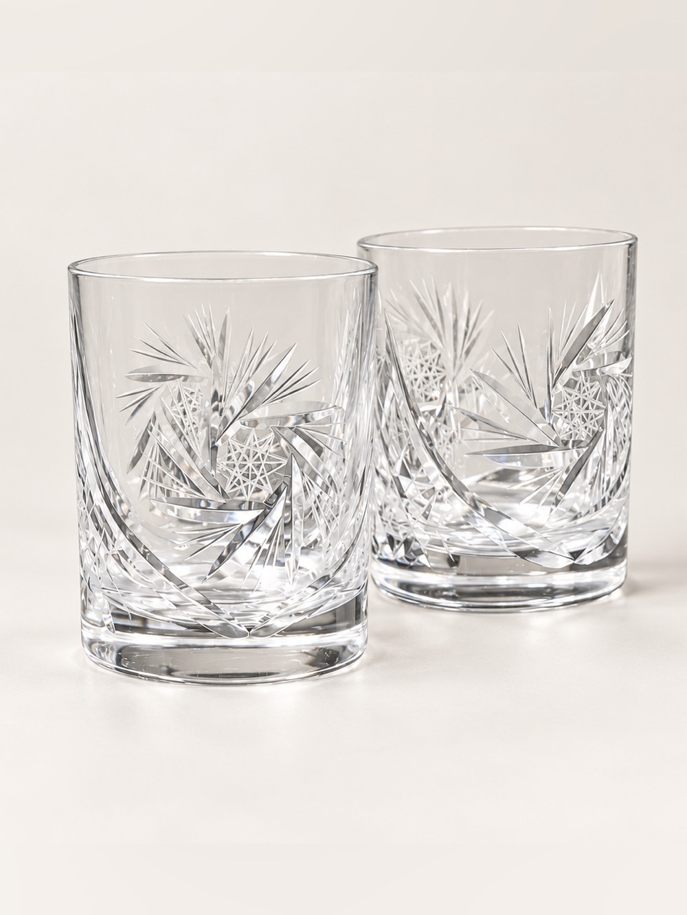 Ajka Csopak Pinwheel Real Crystal Old Fashioned Glasses – ( Set of 2)